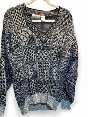 Vintage 80s, 90s Method patchwork-style knit sweater, men’s size medium